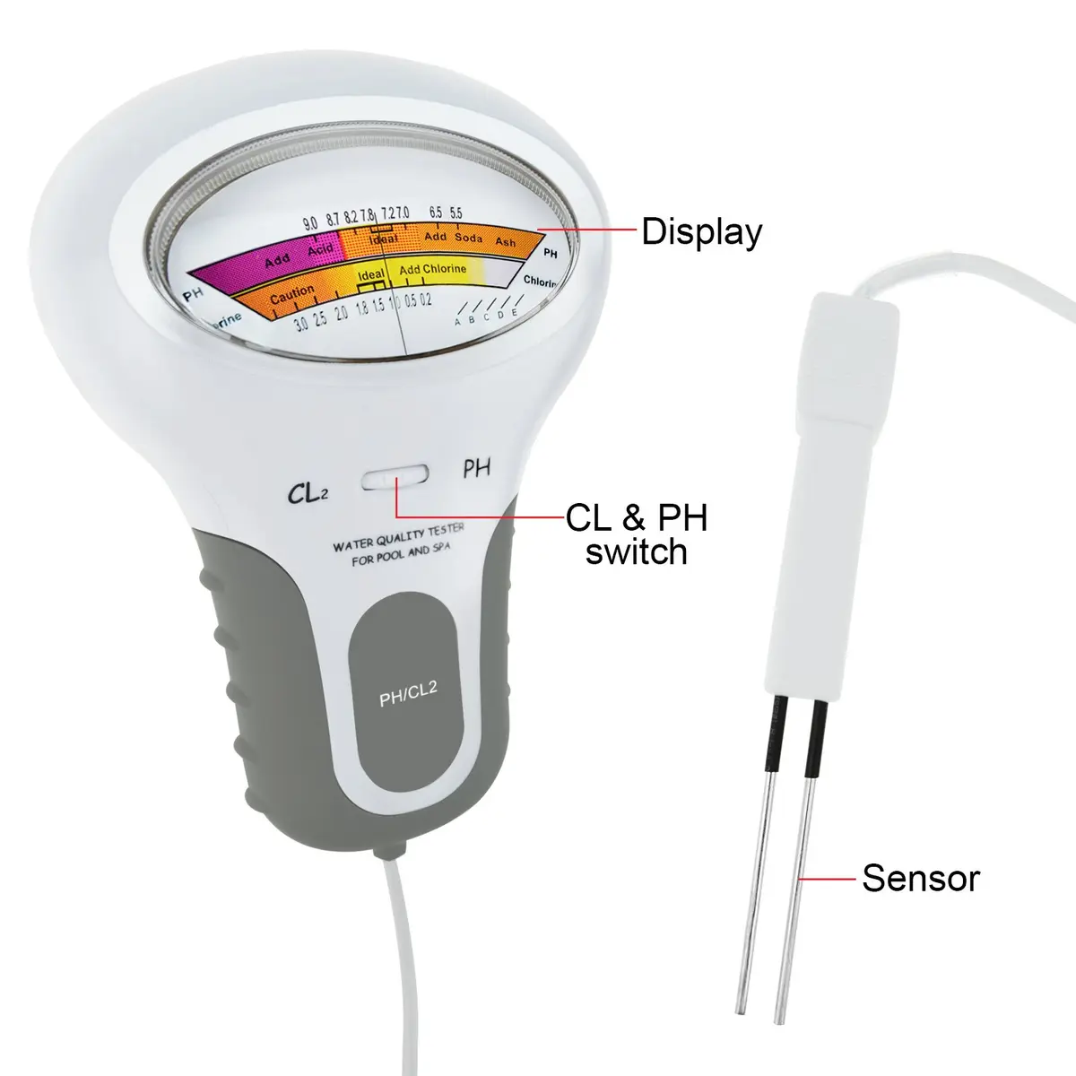 TEKCOPLUS 2-in-1 Pool Water Quality Tester pH & Chlorine Meter | 7.2-7.8 pH Range - view 7