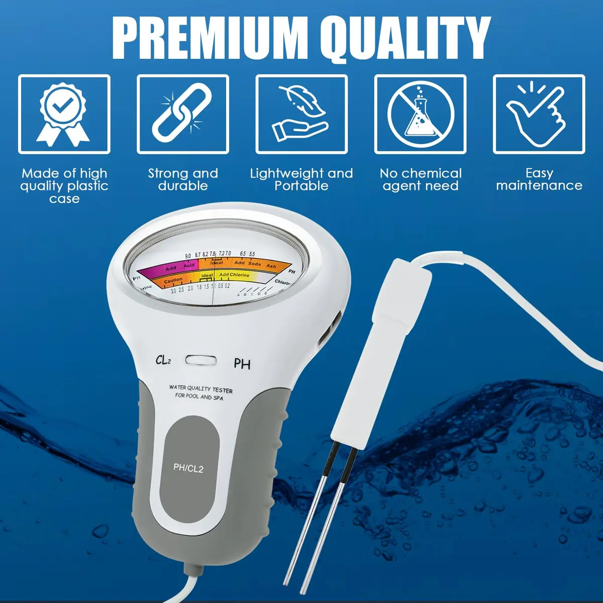 TEKCOPLUS 2-in-1 Pool Water Quality Tester pH & Chlorine Meter | 7.2-7.8 pH Range - view 2