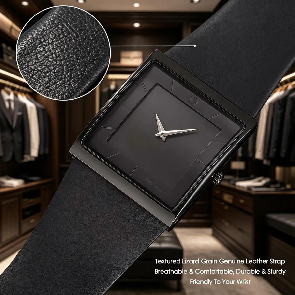 SIBOSUN Minimalist Square Men's Watch Black Dial 41mm Case | Classic Business Style Quartz Analog - view 5