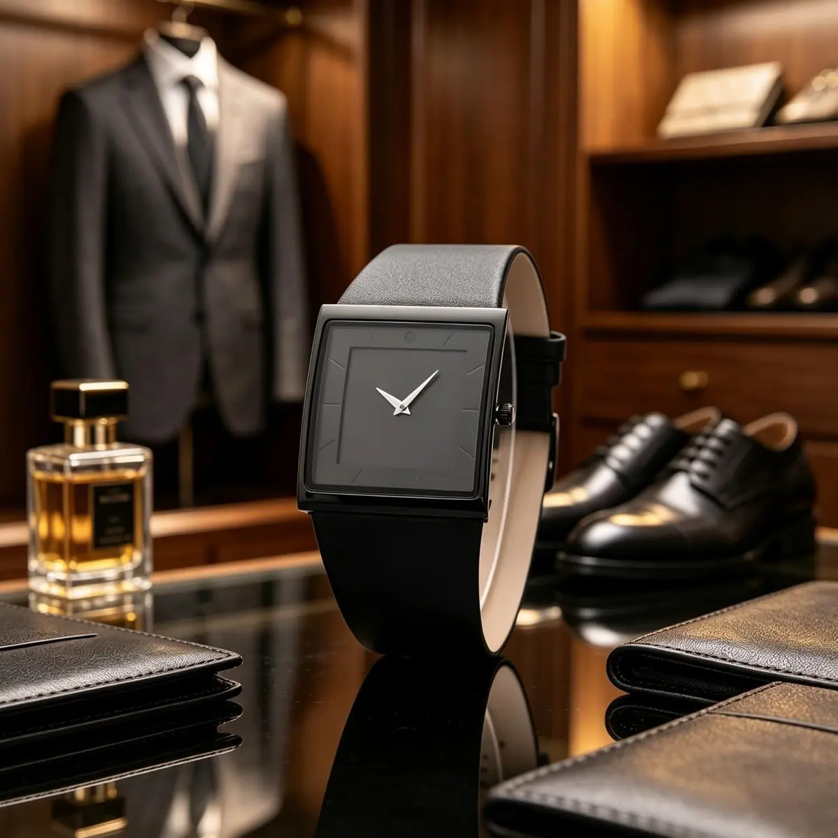 SIBOSUN Minimalist Square Men's Watch Black Dial 41mm Case | Classic Business Style Quartz Analog - view 6