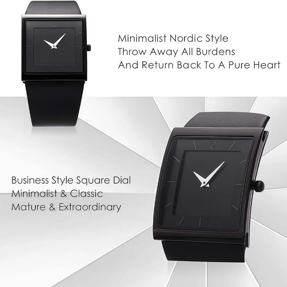 SIBOSUN Minimalist Square Men's Watch Black Dial 41mm Case | Classic Business Style Quartz Analog - view 3