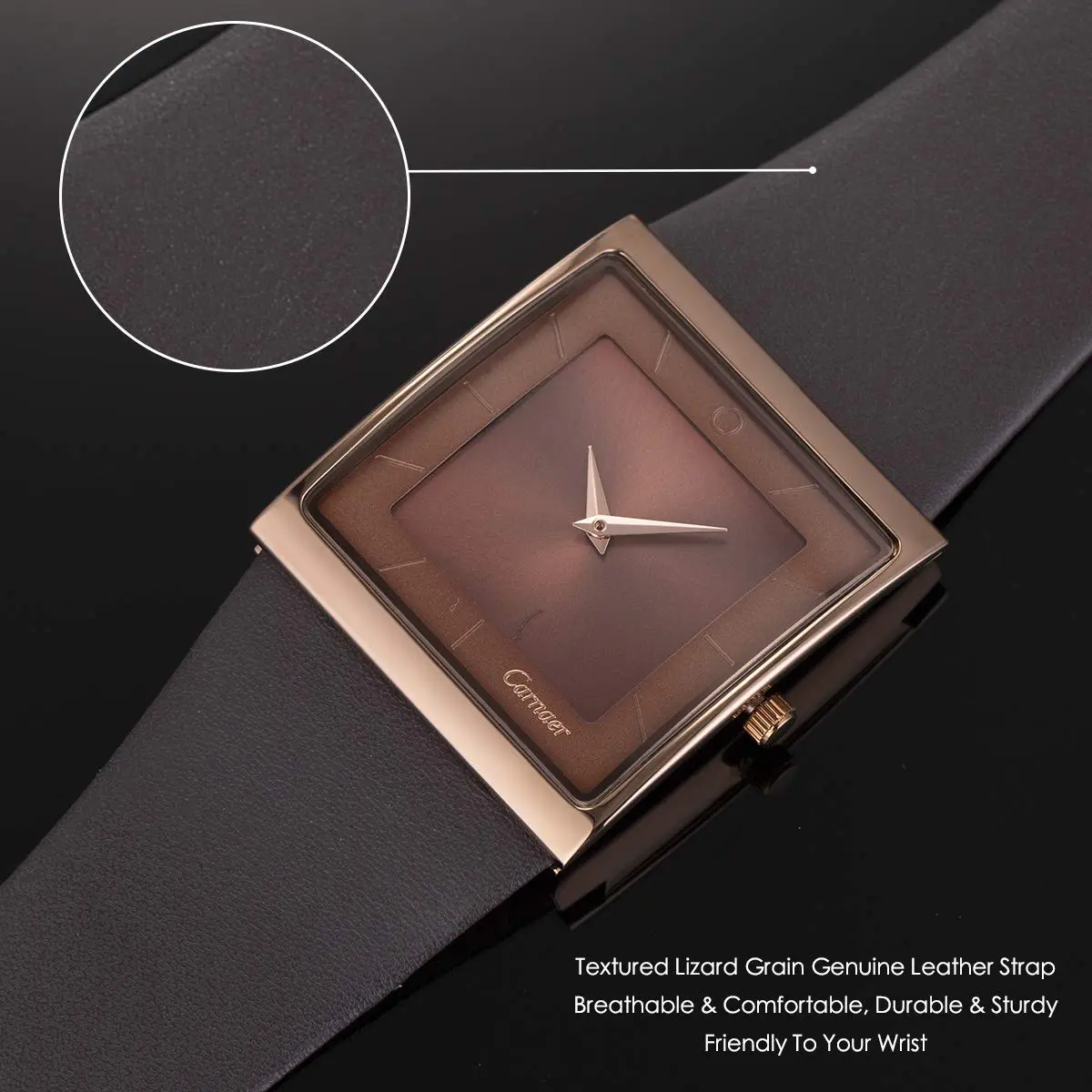 SIBOSUN Men's Square Watch 41mm (1.6 Inch) | Minimalist Quartz Brown Leather Strap Business Casual Analog - view 4