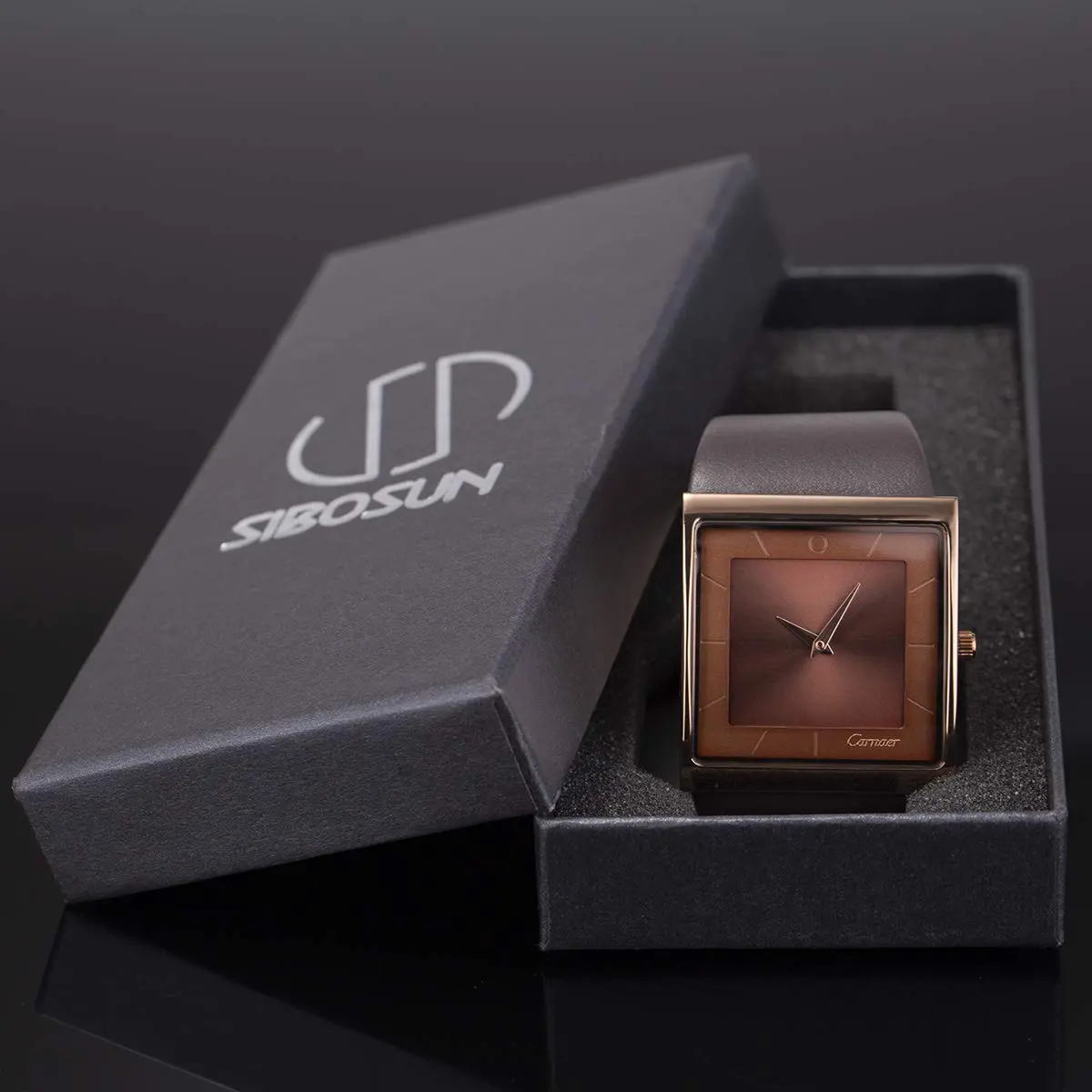 SIBOSUN Men's Square Watch 41mm (1.6 Inch) | Minimalist Quartz Brown Leather Strap Business Casual Analog - view 7