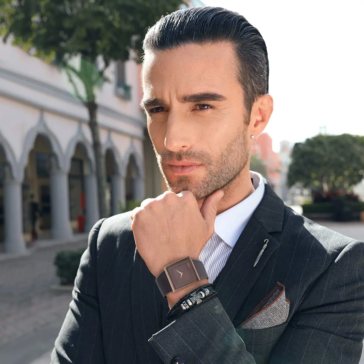 SIBOSUN Men's Square Watch 41mm (1.6 Inch) | Minimalist Quartz Brown Leather Strap Business Casual Analog - view 2