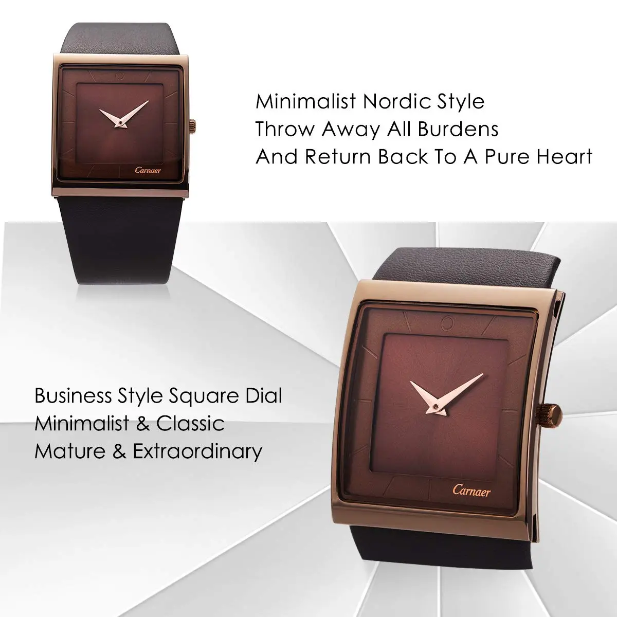 SIBOSUN Men's Square Watch 41mm (1.6 Inch) | Minimalist Quartz Brown Leather Strap Business Casual Analog - view 3