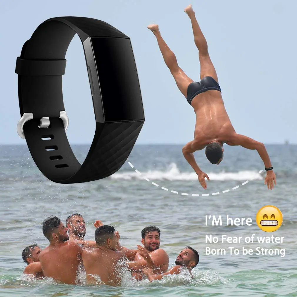 Hamile Waterproof Silicone Sport Watch Band for Fitbit Charge 4/3, Large, Black | Durable, Water-Resistant Fitness Strap - view 6