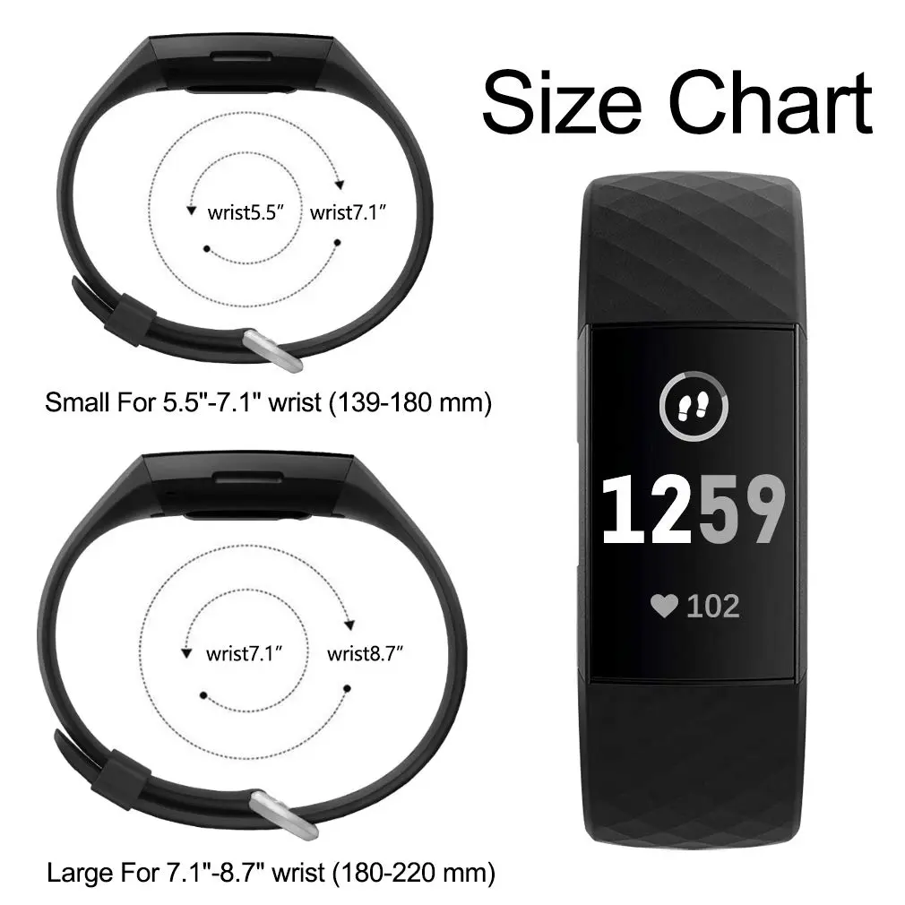 Hamile Waterproof Silicone Sport Watch Band for Fitbit Charge 4/3, Large, Black | Durable, Water-Resistant Fitness Strap - view 7