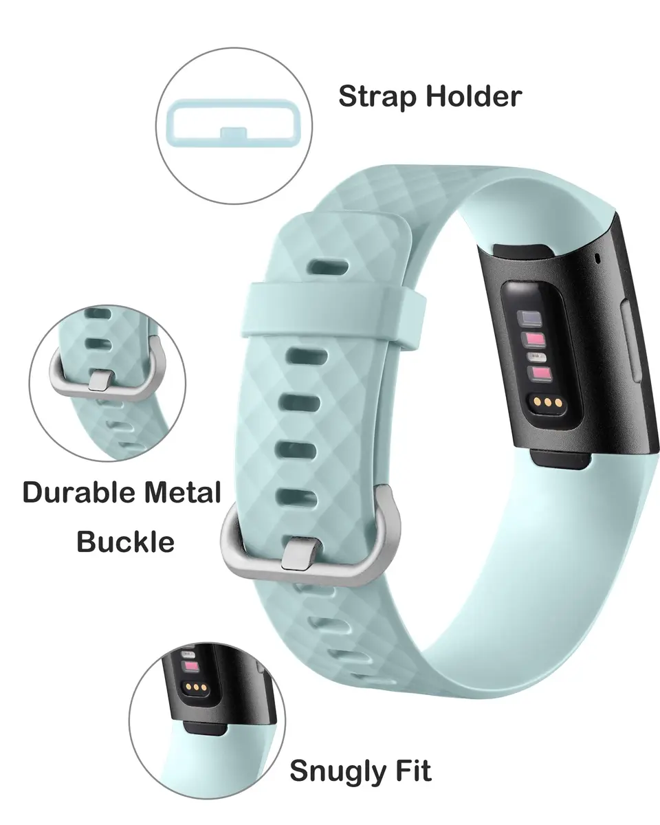 Hamile Waterproof Silicone Fitbit Charge 4/3 Sport Band, Aqua, Small | Durable & Comfortable - view 2