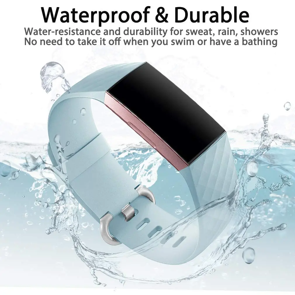 Hamile Waterproof Silicone Fitbit Charge 4/3 Sport Band, Aqua, Small | Durable & Comfortable - view 4