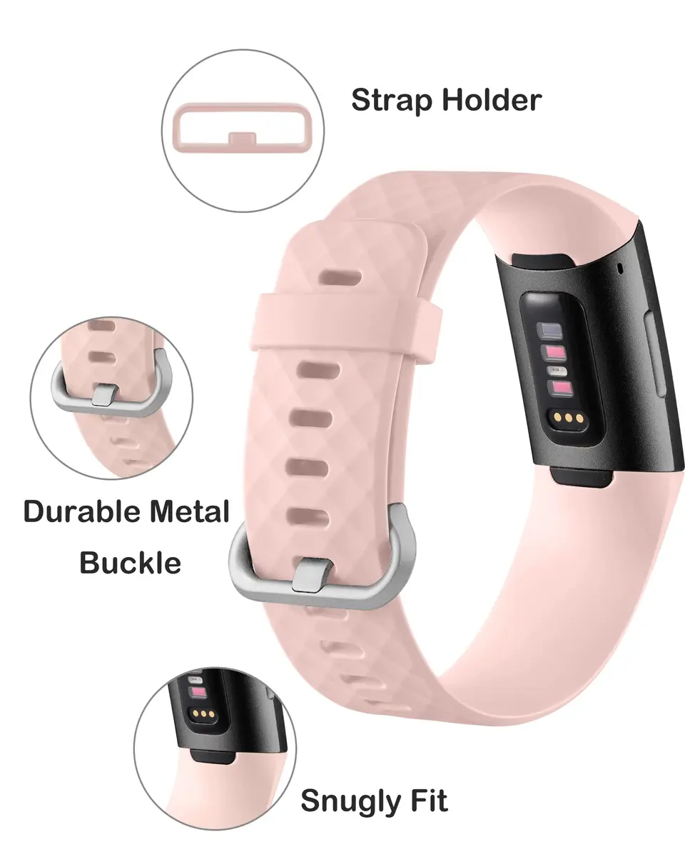 Hamile Waterproof Silicone Watch Band for Fitbit Charge 4/3/3 SE | Sport & Fitness Wristband (Small, Pink Sand) - view 2