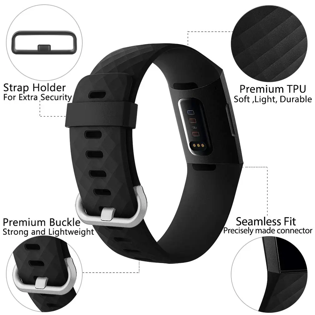 Hamile Watch Band Compatible with Fitbit Charge 4 / 3 | Silicone Sport Strap for Women Men, Small, Black - view 2