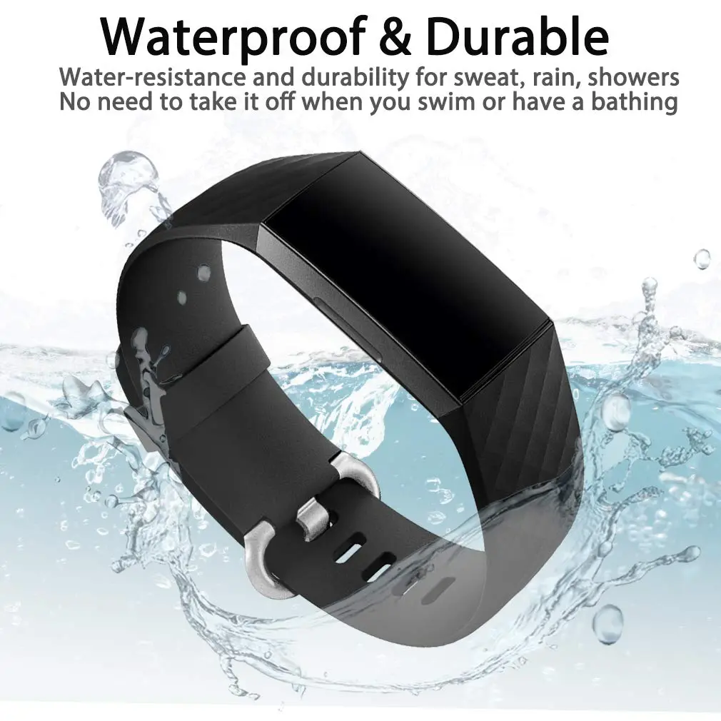 Hamile Watch Band Compatible with Fitbit Charge 4 / 3 | Silicone Sport Strap for Women Men, Small, Black - view 4