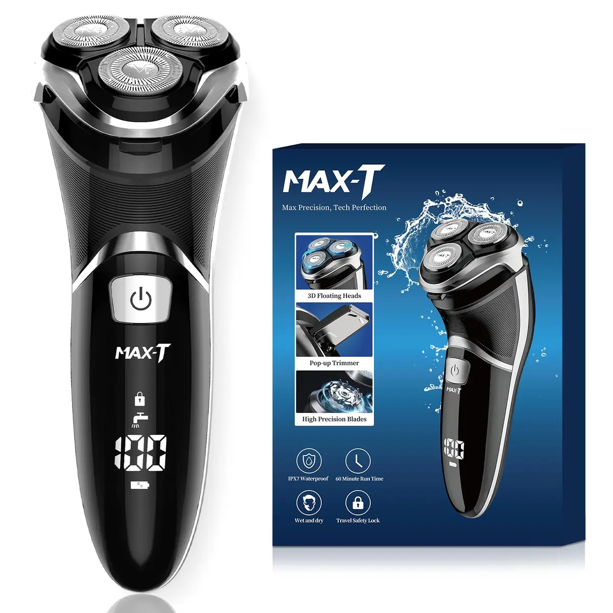 MAX-T Men's Electric Shaver 3D Rotary Wet & Dry Waterproof Rechargeable | Close & Comfortable Shave - main product image