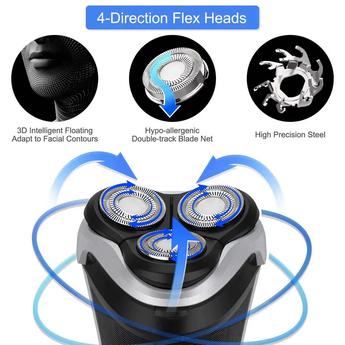 MAX-T Men's Electric Shaver 3D Rotary Wet & Dry Waterproof Rechargeable | Close & Comfortable Shave - view 2