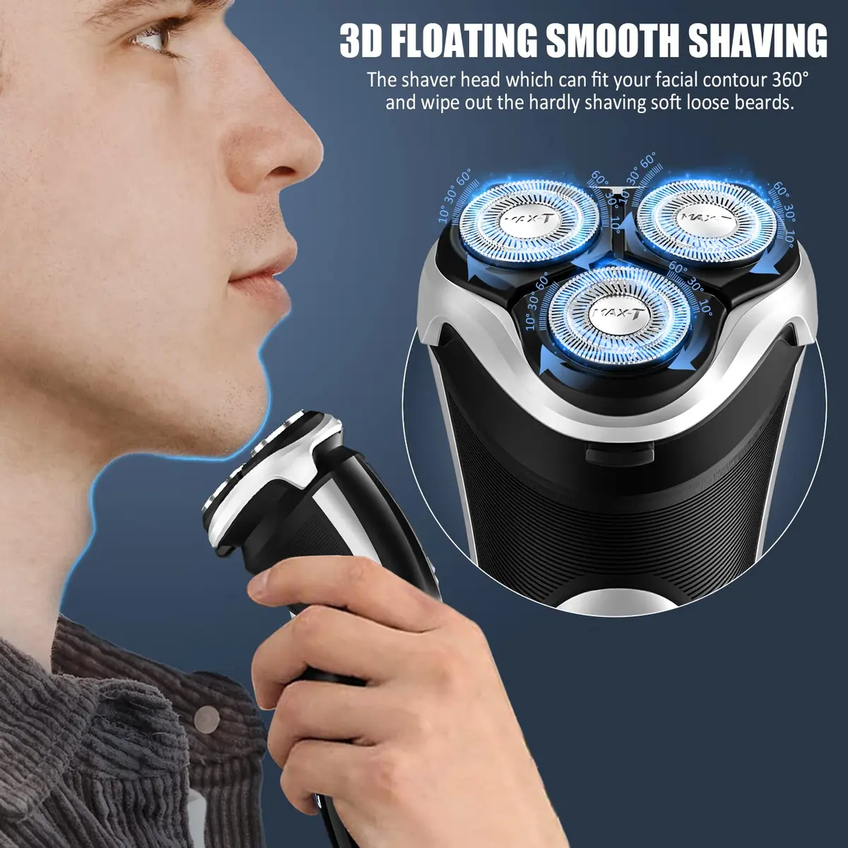 MAX-T Men's Electric Shaver 3D Rotary Wet & Dry Waterproof Rechargeable | Close & Comfortable Shave - view 3