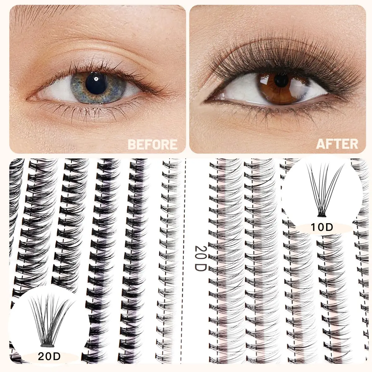 Bodermincer False Eyelash | 10D/20D Mixed, 0.07/0.10mm, 8-20mm, C Curl, Natural Look (70-120 chars) - view 3