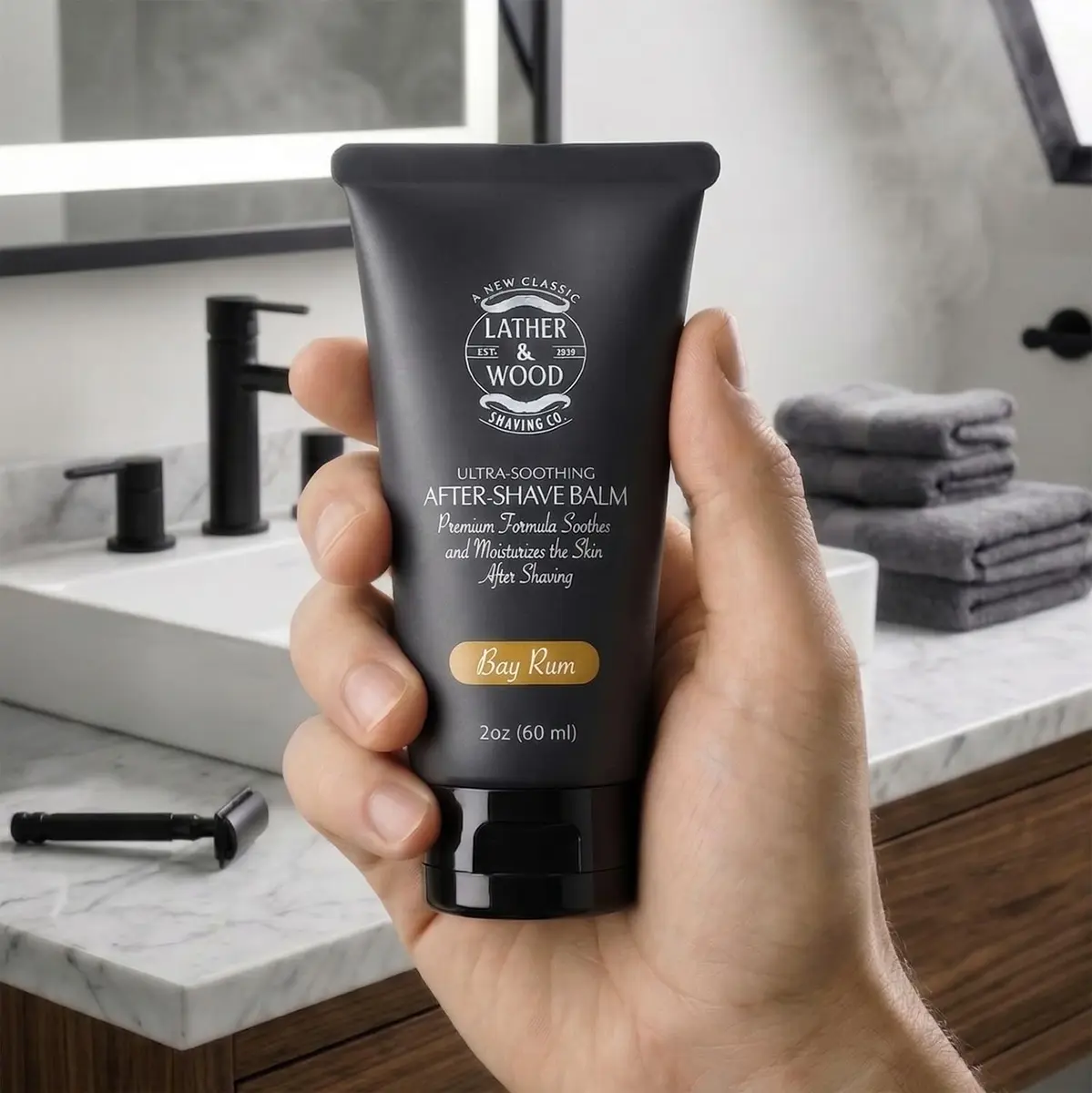 Lather & Wood Aftershave Balm 2oz | Classic Bay Rum Scent, Soothing & Hydrating - view 4