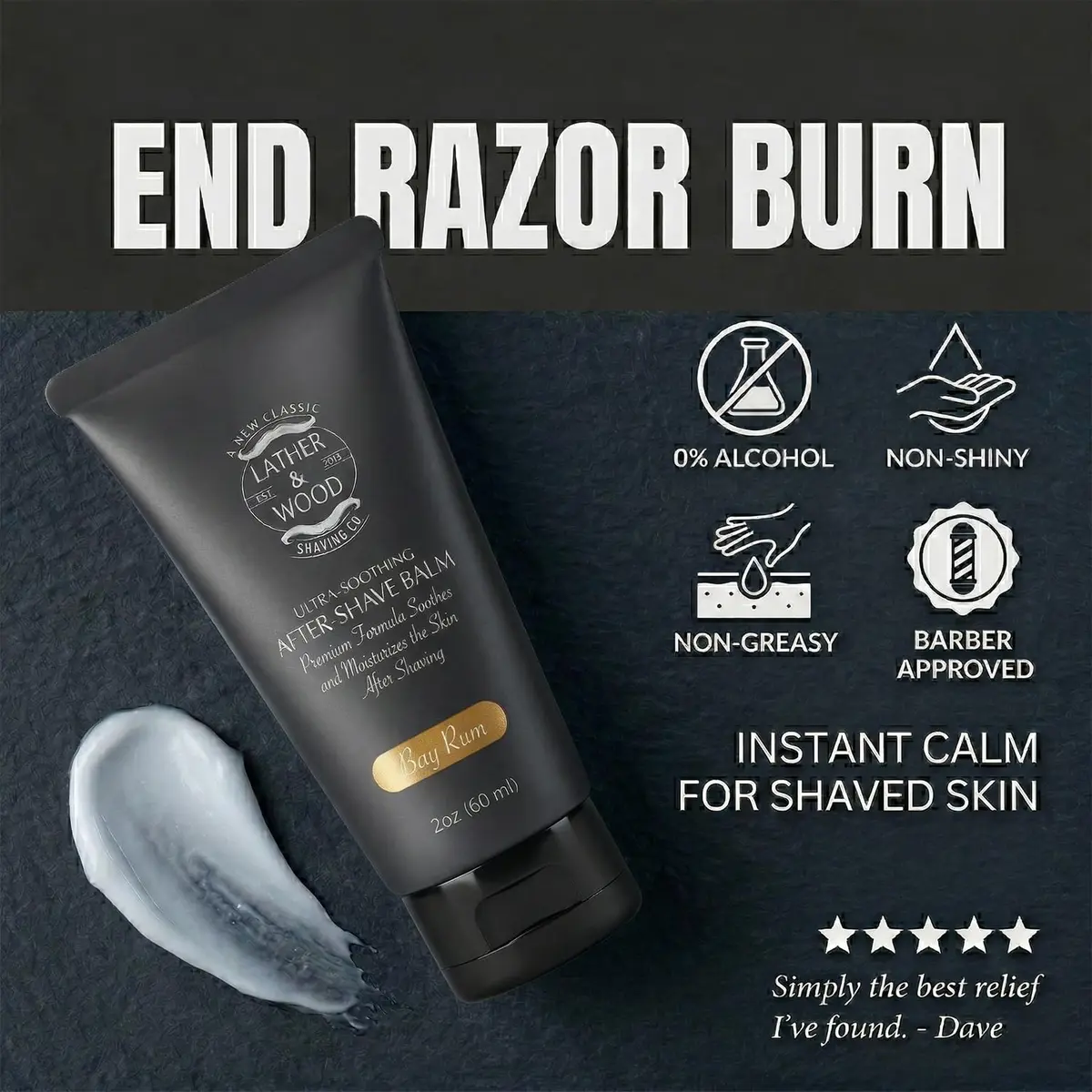 Lather & Wood Aftershave Balm 2oz | Classic Bay Rum Scent, Soothing & Hydrating - view 3