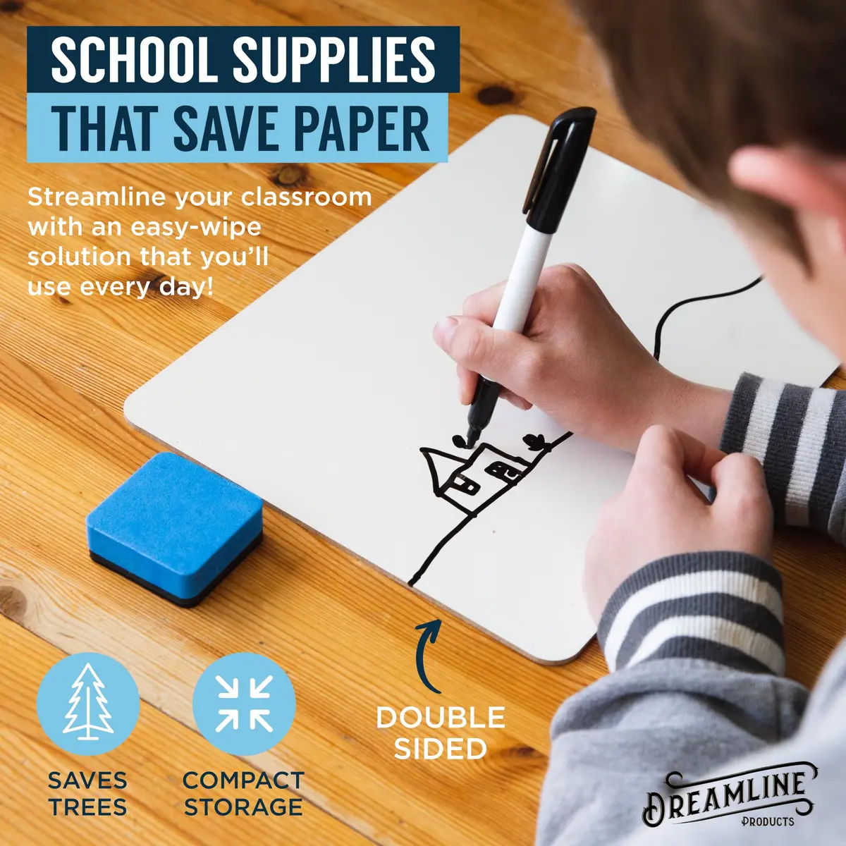 Dreamline Products Dry Erase Boards 30pc Double Sided 9" x 12" | Effortless Cleaning for Students & Teachers - view 2