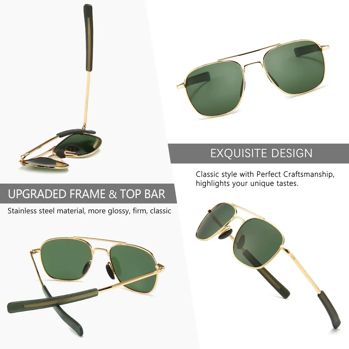 SUNGAIT Men's Military Style Polarized Pilot Aviator Sunglasses with Bayonet Temples | HD Polarized UV Protection - view 4