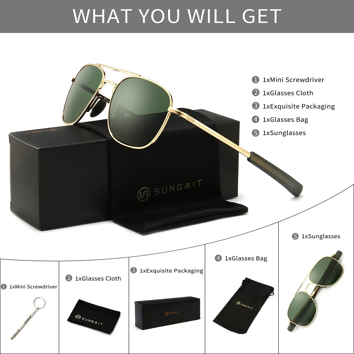 SUNGAIT Men's Military Style Polarized Pilot Aviator Sunglasses with Bayonet Temples | HD Polarized UV Protection - view 6