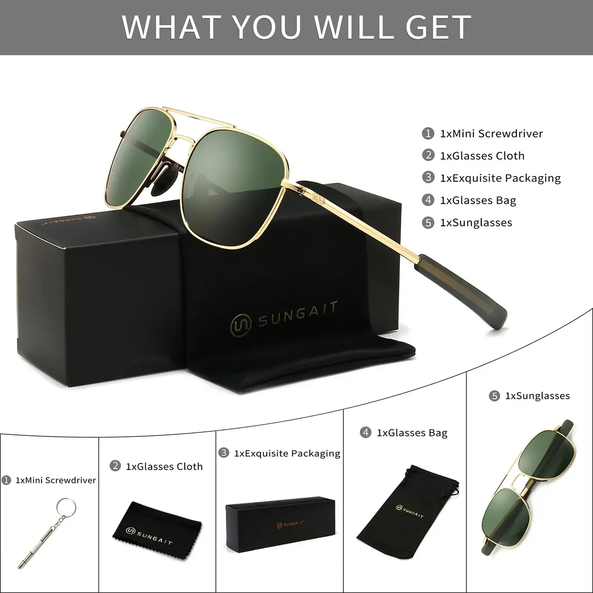 SUNGAIT Men's Military Style Polarized Pilot Aviator Sunglasses with Bayonet Temples | HD Polarized UV Protection - view 7