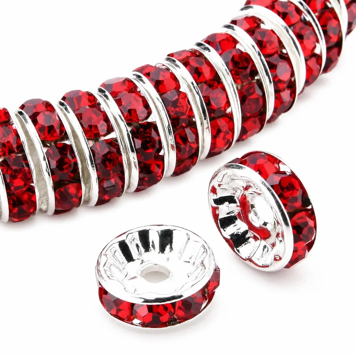 Allb 100pcs Red Czech Crystal Rondelle Spacer Beads 8mm | Jewelry Making Loose Beads for Bracelets - main product image