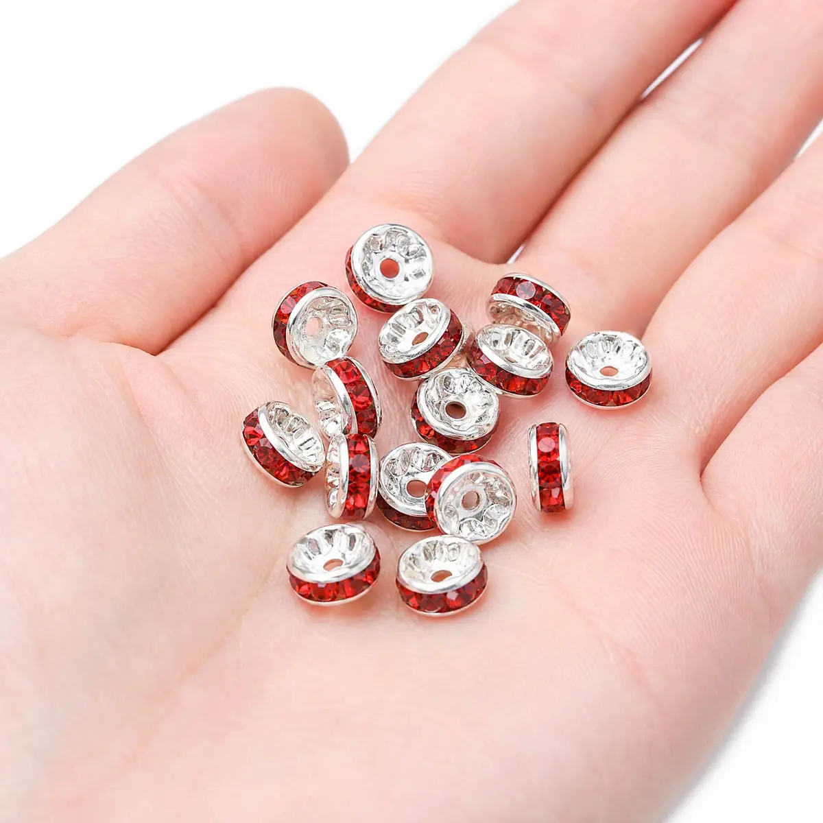 Allb 100pcs Red Czech Crystal Rondelle Spacer Beads 8mm | Jewelry Making Loose Beads for Bracelets - view 7