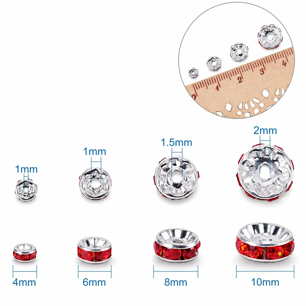 Allb 100pcs Red Czech Crystal Rondelle Spacer Beads 8mm | Jewelry Making Loose Beads for Bracelets - view 2