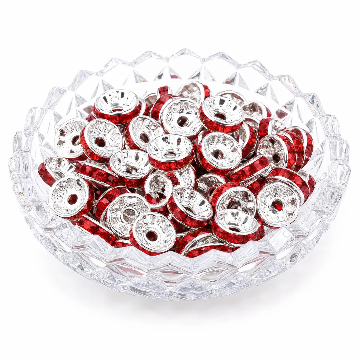 Allb 100pcs Red Czech Crystal Rondelle Spacer Beads 8mm | Jewelry Making Loose Beads for Bracelets - view 4