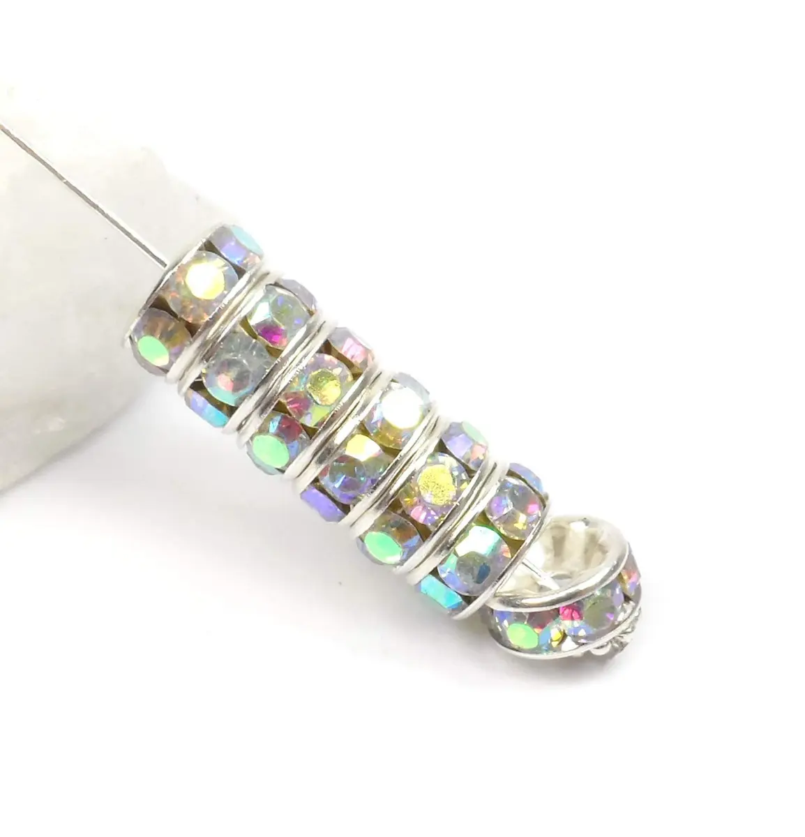 Allb 100Pcs 8mm Crystal Rondelle Spacer Beads | Multicolored Silver Plated Rhinestone for Jewelry Making - view 3