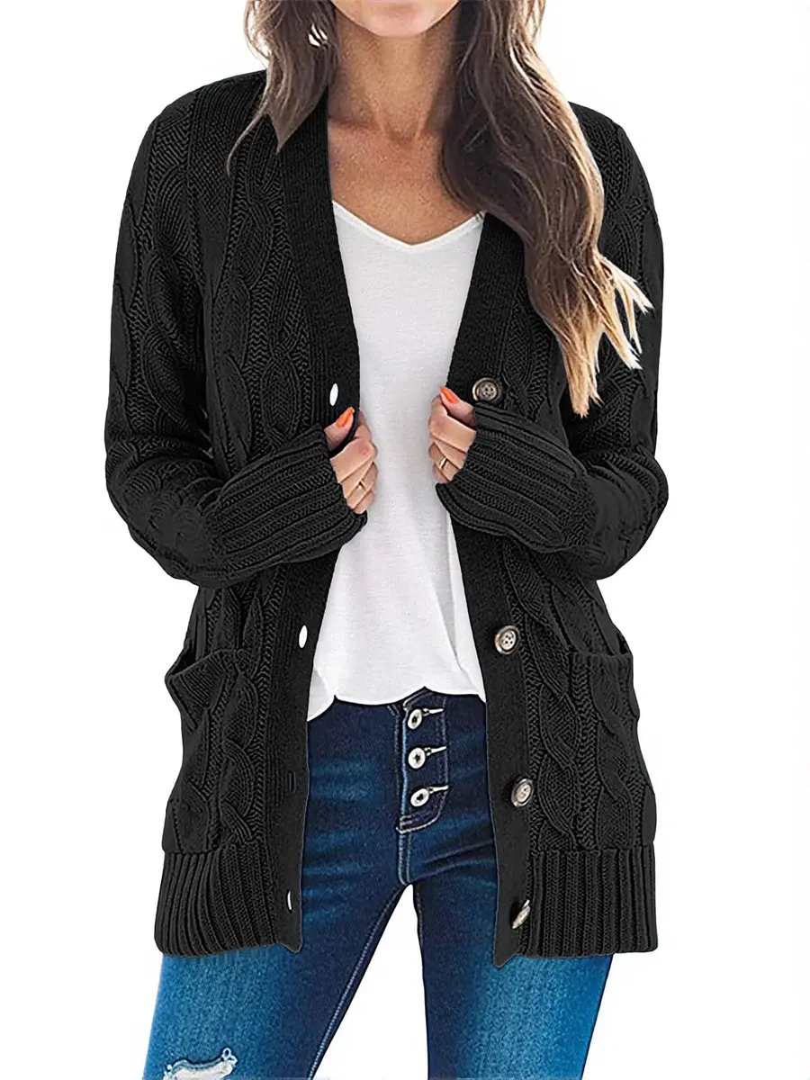 MEROKEETY Women’s Fall 2026 Long Sleeve Cardigan Sweater, Black, L | Cozy, Soft Acrylic Knit for All Body Types - main product image