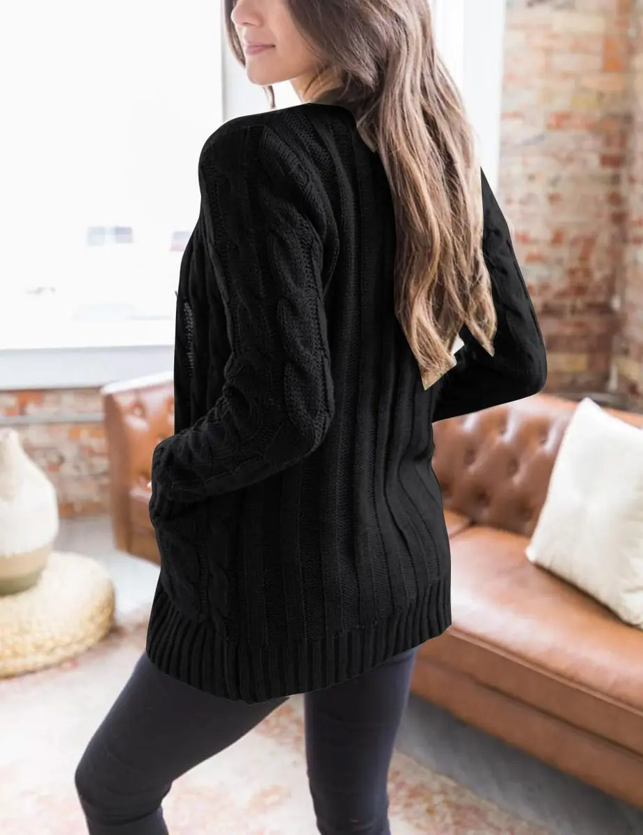 MEROKEETY Women’s Fall 2026 Long Sleeve Cardigan Sweater, Black, L | Cozy, Soft Acrylic Knit for All Body Types - view 2