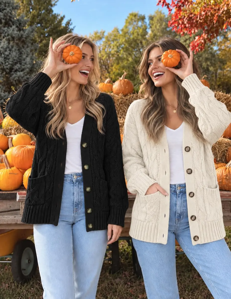 MEROKEETY Women’s Fall 2026 Long Sleeve Cardigan Sweater, Black, L | Cozy, Soft Acrylic Knit for All Body Types - view 4