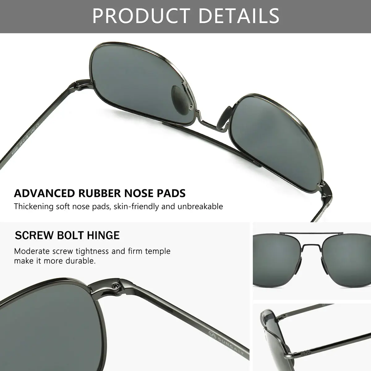 SUNGAIT Men's Military Style Polarized Pilot Aviator Sunglasses Gunmetal/Gray | UV Protection - view 4