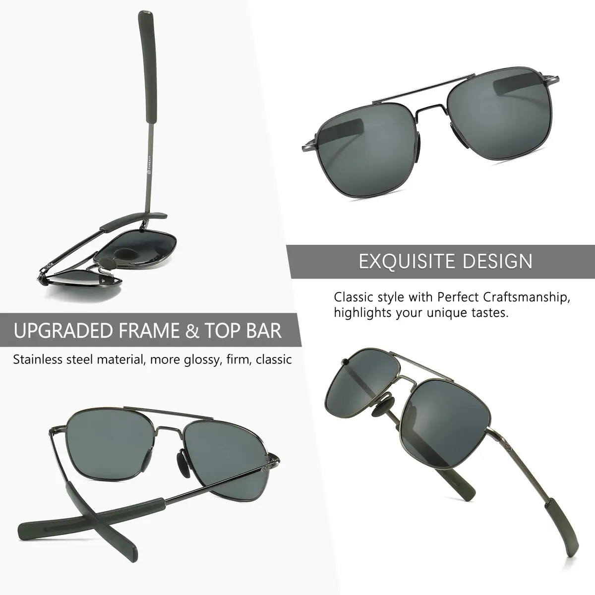 SUNGAIT Men's Military Style Polarized Pilot Aviator Sunglasses Gunmetal/Gray | UV Protection - view 5