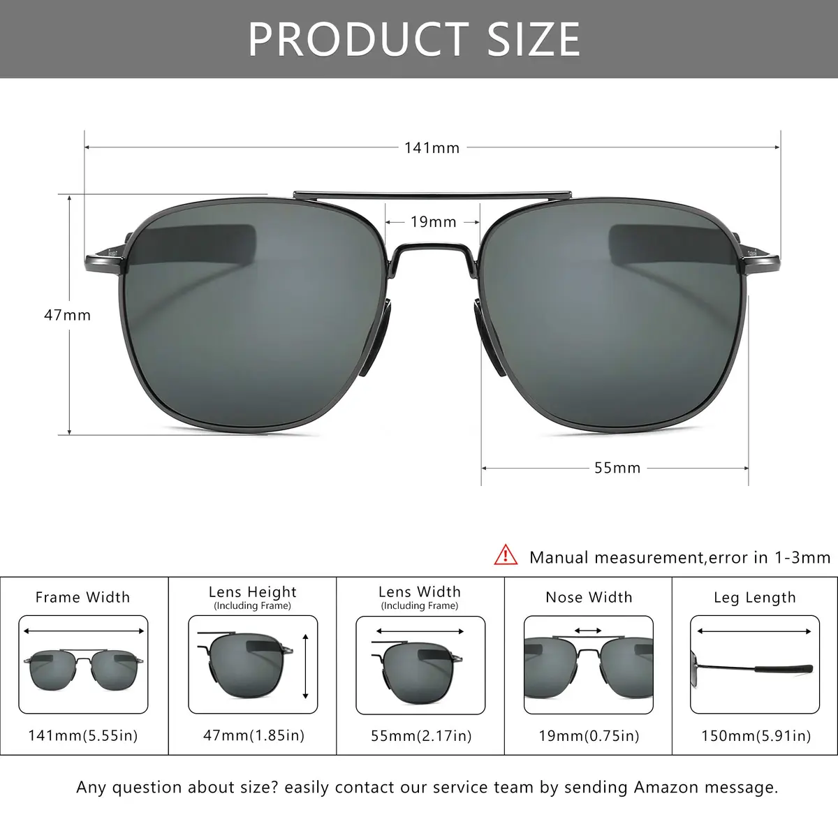 SUNGAIT Men's Military Style Polarized Pilot Aviator Sunglasses Gunmetal/Gray | UV Protection - view 6