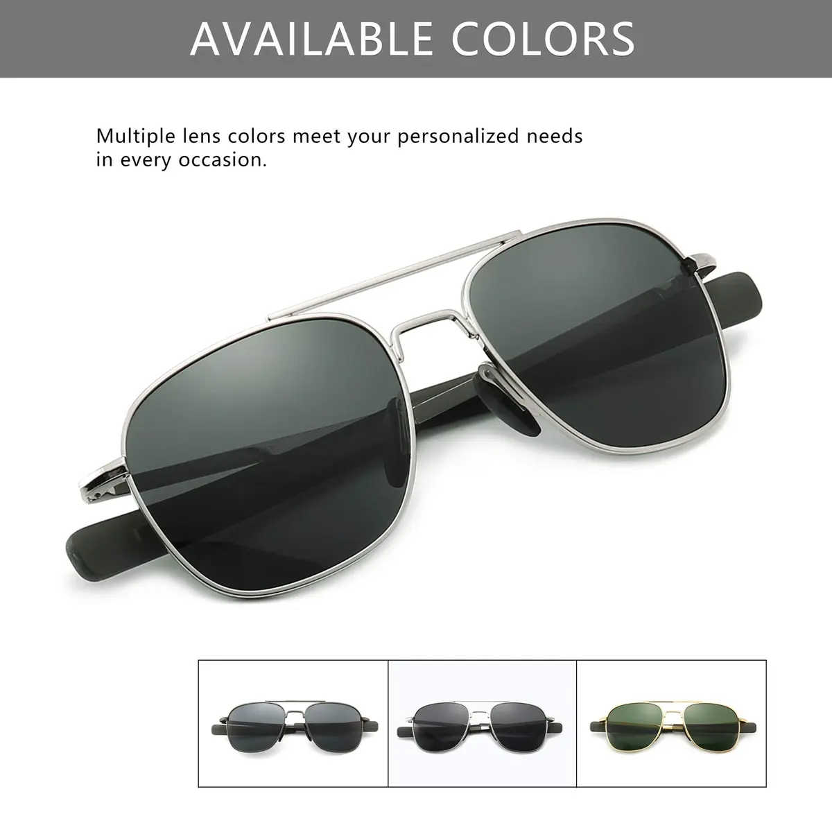 SUNGAIT Men's Military Style Polarized Pilot Aviator Sunglasses Silver Frame/Gray Lens 55mm (2.17in) | UV Protection - view 8