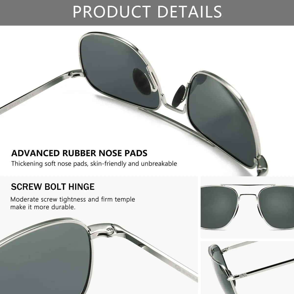 SUNGAIT Men's Military Style Polarized Pilot Aviator Sunglasses Silver Frame/Gray Lens 55mm (2.17in) | UV Protection - view 3