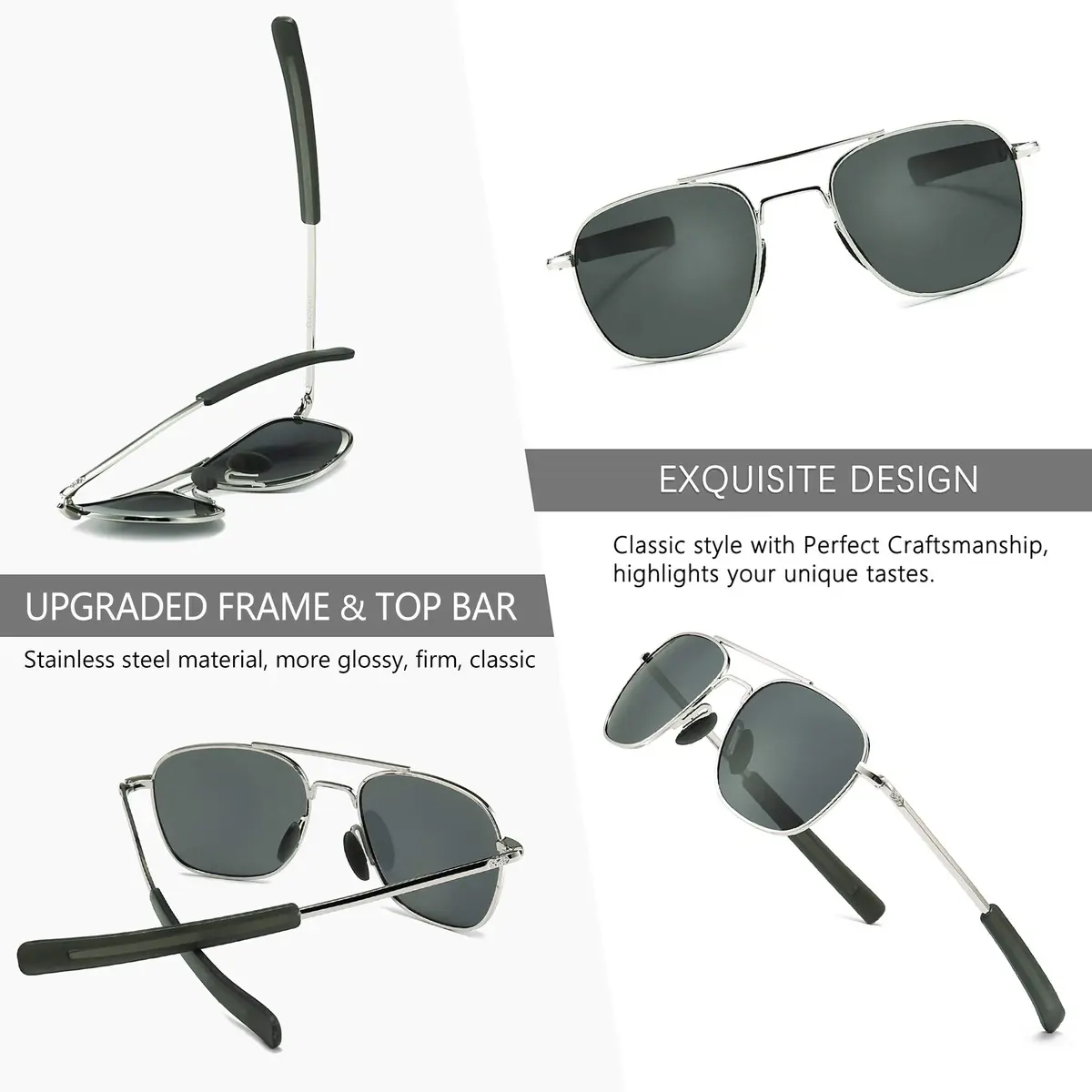 SUNGAIT Men's Military Style Polarized Pilot Aviator Sunglasses Silver Frame/Gray Lens 55mm (2.17in) | UV Protection - view 4