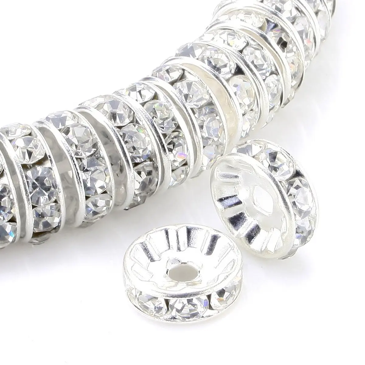 Allb 100pcs 8mm Silver Plated Crystal Rondelle Spacer Beads | Jewelry Making Craft Beads - main product image