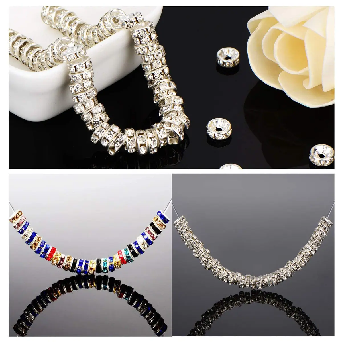 Allb 100pcs 8mm Silver Plated Crystal Rondelle Spacer Beads | Jewelry Making Craft Beads - view 4