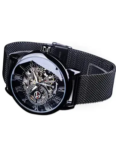 FORSINING Men's Mechanical Skeleton Watch 41mm (1.61 in) Black | Retro Design with Roman Numerals - view 5