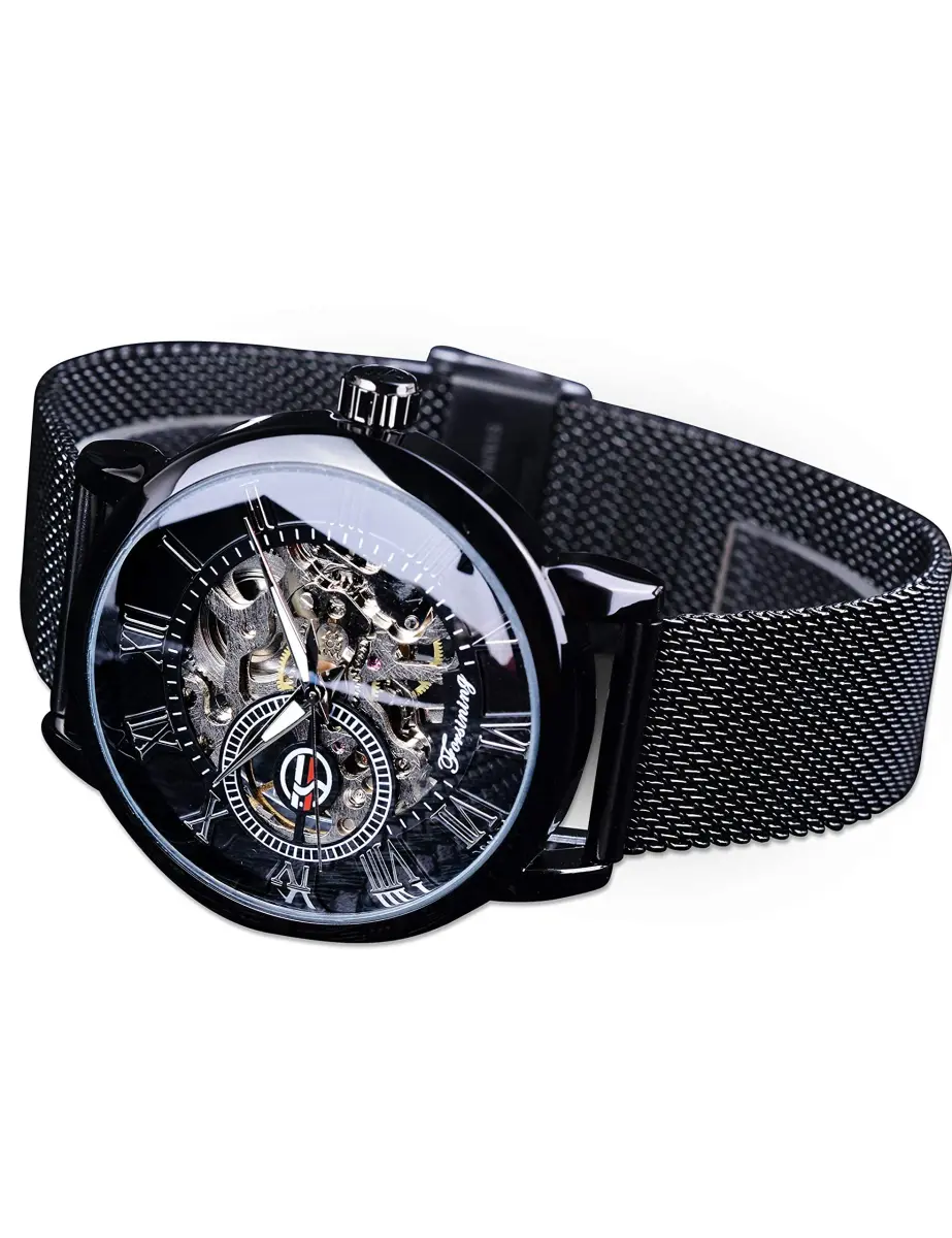 FORSINING Men's Mechanical Skeleton Watch 41mm (1.61 in) Black | Retro Design with Roman Numerals - view 5