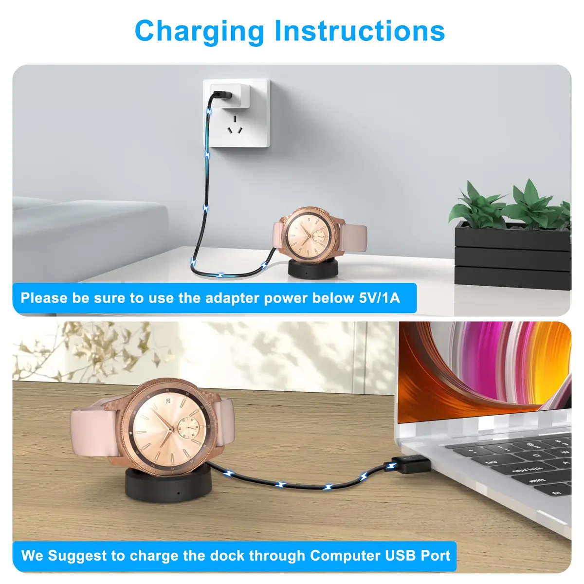 YUANHOT Samsung Galaxy Watch 42mm/46mm Charging Dock | Compact, Lightweight & Safe (4.6x5.4cm) - view 3