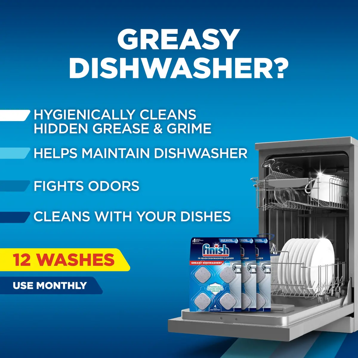 Finish Dishwasher Cleaner Tablets 12 Count (12 Month Supply) | Deep Cleans Hidden Grease & Grime - view 2