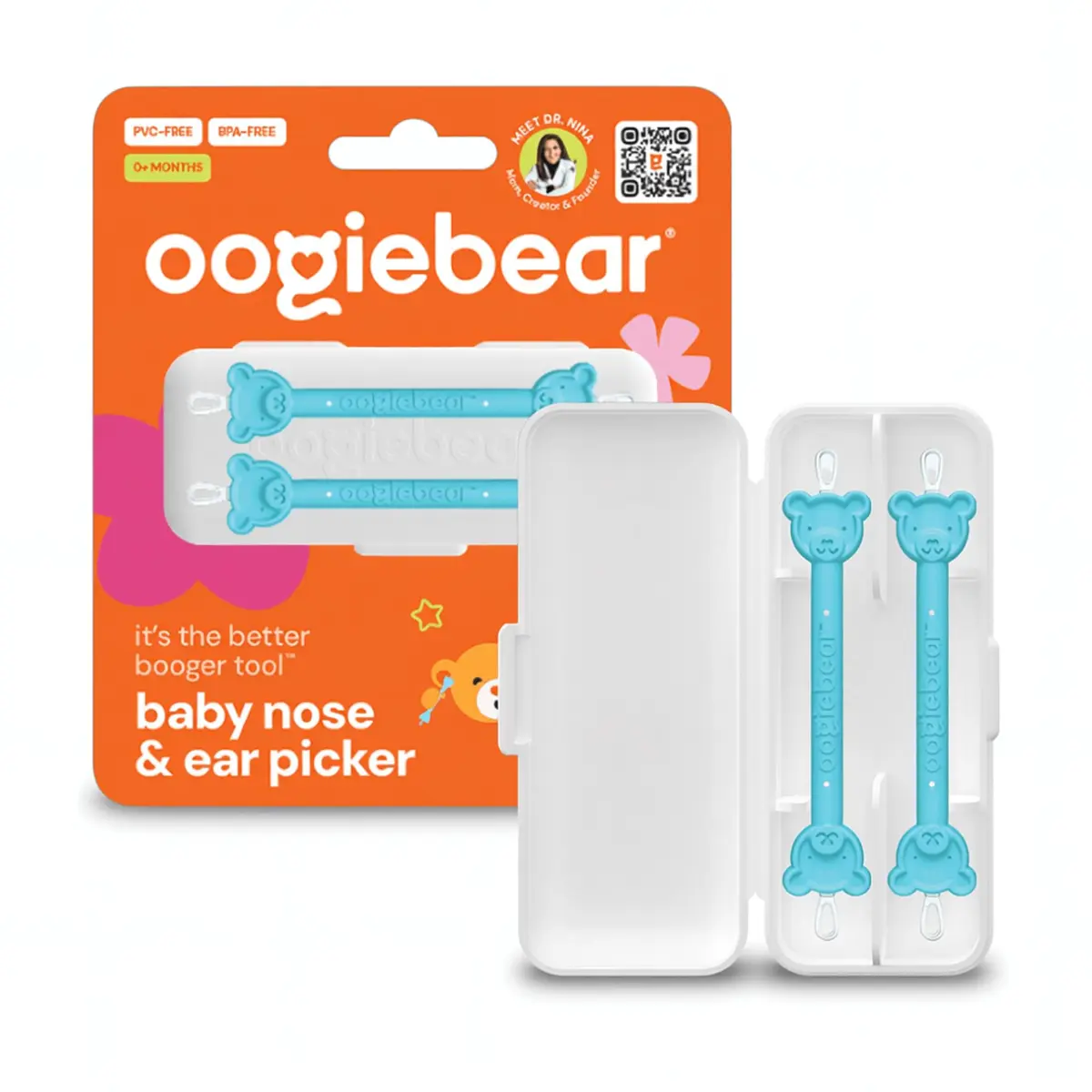 oogiebear Baby Nose & Ear Picker with Travel Case, 2-Pack Blue | Safe Dual-Ended Nasal & Ear Cleaner for Newborns & Toddlers - main product image