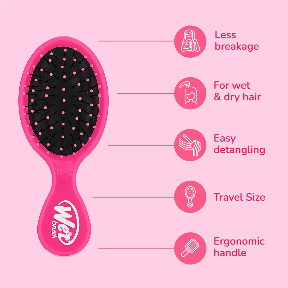 Wet Brush Mini Detangler Hair Brush, Pink | Detangling Travel Brush with IntelliFlex Bristles for All Hair Types - view 3