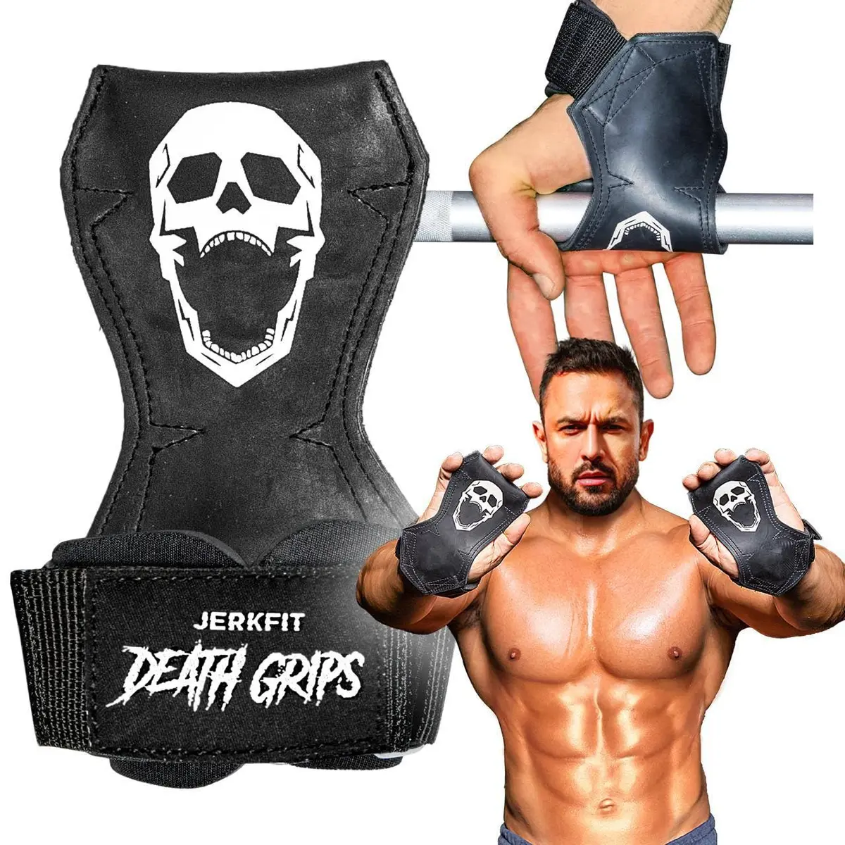 JerkFit Death Grips Lifting Straps for Deadlifts & Pull-Ups | Padded Support & Increased Grip (Medium) - main product image