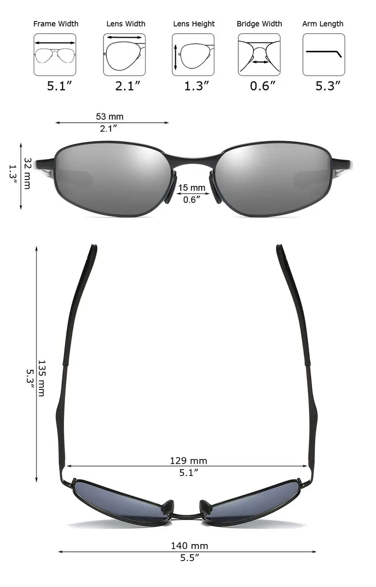 ZHILE Polarized Sunglasses Rectangular Wrap Metal Frame UV400 Protection (Silver mirrored, 53) | Impact-Resistant, UV400, Wraparound - view 8